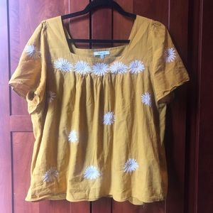 Madewell squareneck floral embroidery flowy blouse